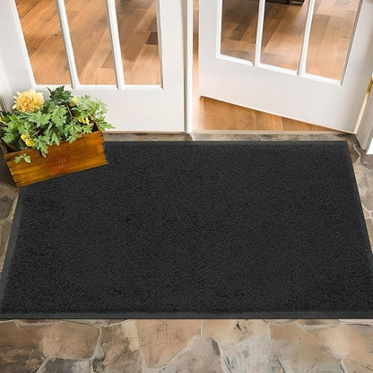 Mibao Dirt Trapper Door Mat for Indoor Outdoor, Waterproof All-Season, All-Weather Doormat, Heavy Duty Non-Slip Entrance Rug, Low Profile Absorbent Entrance Mat Carpet, 36" x 24", Black