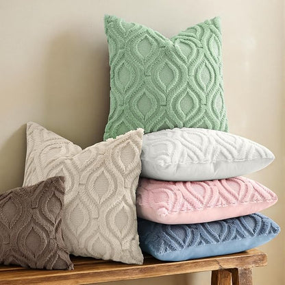 decorUhome Throw Pillow Covers 24x24 Inch Set of 2, Soft Plush Faux Wool Beige Solid Couch Pillow Covers, Accent Euro Sham Farmhouse Neutral Square Pillow Cases for Sofa Bed Living Room