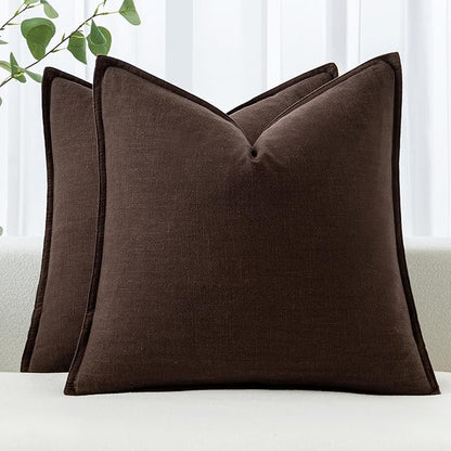 MIULEE Decorative Linen Euro Sham Pillow Covers 26x26 Dark Brown Boho Farmhouse Neutral Winter Couch Throw Pillows for Bed Pack of 2 Accent Modern Pillowcase Sofa Livingroom Home Decor