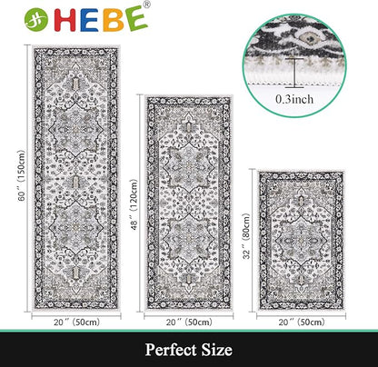 HEBE Boho Kitchen Rug Sets 3 Piece with Runner Non Slip Kitchen Rugs and Mats Washable Kitchen Mats for Floor Thick Kitchen Floor Mat Carpet Runner Rugs for Hallway Laundry Holiday Decor