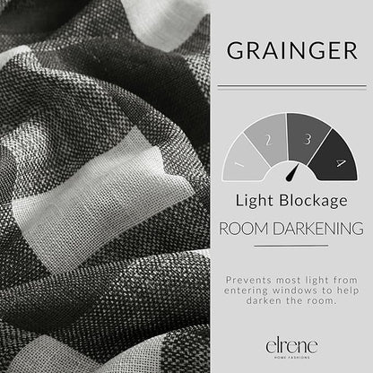 Elrene Home Fashions Farmhouse Living Grainger Buffalo-Check Room Darkening Window Curtain, Living Room and Bedroom Drape with Rod Pocket Tabs, 52" x 108", Black, 1 Panel
