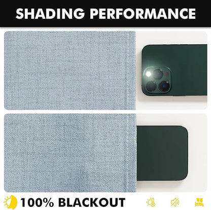 MIULEE 100% Blackout Linen Curtains for Bedroom, Chambray Blue Solid Luxury Decor Thermal Insulation Room Darkening Drapes for Living Room Nursery Back Tab Rod Pocket 42 x 96 Inches, 2 Panels
