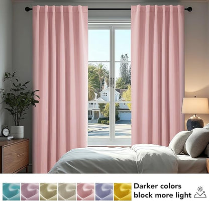 Deconovo Blackout Curtains, Thermal Insulated, W52 x L45 2 Panels, Back Tab, Machine Washable, Room-Darkening Drapes for Bedroom/Living Room Coral Pink