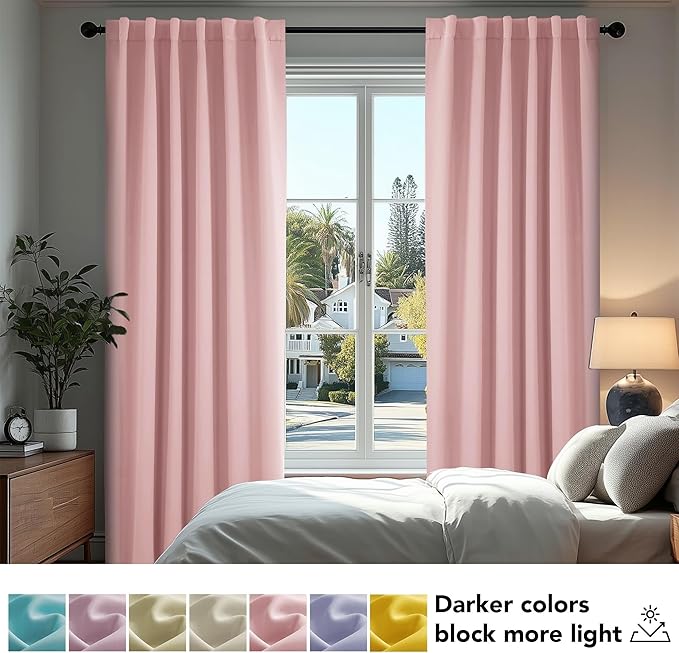 Deconovo Blackout Curtains, Thermal Insulated, W42 x L95 2 Panels, Back Tab, Machine Washable, Room-Darkening Drapes for Bedroom/Living Room Coral Pink