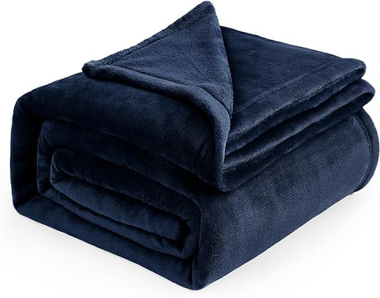 Bedsure GentleSoft Navy Fleece Blankets Queen Size - Bed Blanket Blue Soft Lightweight Plush Fuzzy Cozy Luxury Microfiber, 90x90 inches