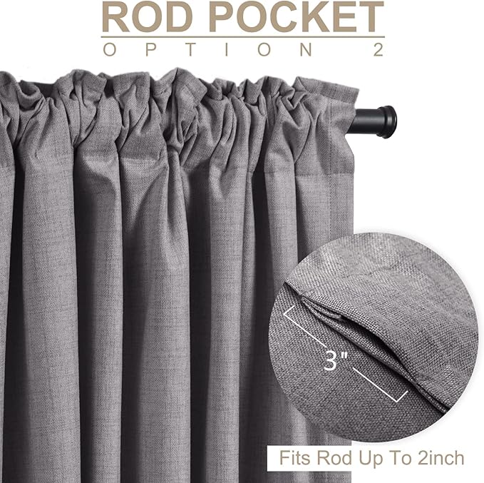 100% Blackout Shield Linen Blackout Curtains for Bedroom 108 Inches Long, Back Tab/Rod Pocket Living Room Drapes, Thermal Insulated Blackout Curtains 2 Panels Set, 50" W x 108" L, Darkgray