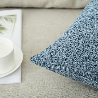 HPUK Linen Throw Pillow Covers Pack of 2, 20x20 Inch Accent Cushion Covers for Living Room, Bedroom, Decorative Solid Color Pillow Covers for Couch, Sofa, Chair, Blue