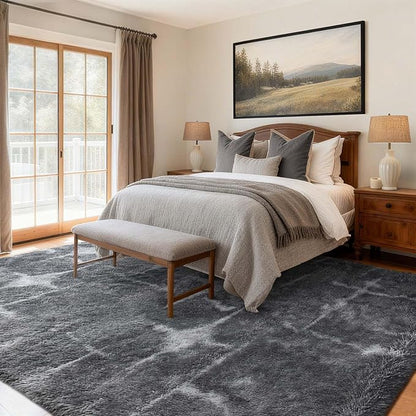 Area Rugs for Living Room, 6x9 Feet Soft Fluffy Shagg Plush Rug High Pile Large Non-Slip Floor Carpet for Bedroom Nursery Kids Home Dorm Decor Grey Star