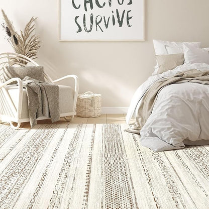 Nakagishi 5x8 Area Rug Living Room: Washable Boho Large Neutral Modern Soft Farmhouse Rugs Stain Resistant Indoor Floor Non-Slip Carpet for Bedroom Nursery Kids Playroom Office Dining Room- Brown