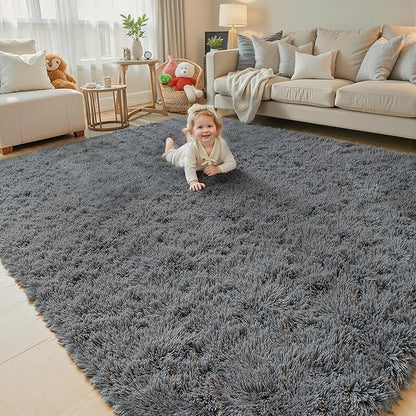Rugs for Bedroom 4x6, Alfombras para Salas Shag Large Plush Soft Area Rug, Shaggy Carpets for Livingroom, Kids Boys Girls Home Decor Aesthetic(Dark Grey, 4 x 6)