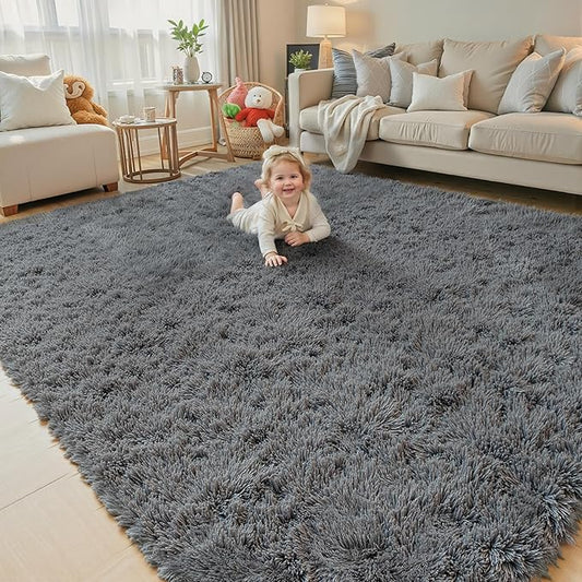 8x10 Area Rugs for Living Room Bedroom Rug, Large Area Rug Shag Shaggy Carpet Soft Plush Furry Bedside, Rugs for Home Decor (Dark Grey, 8x10 Feet)