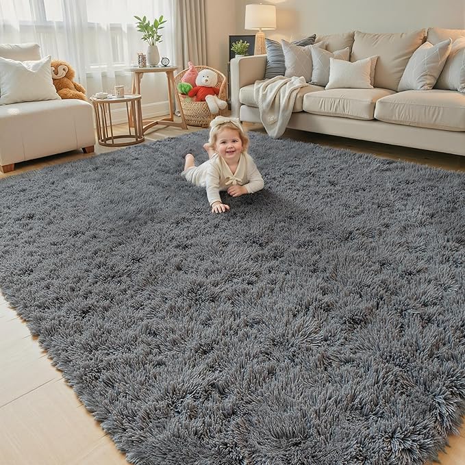 Rugs for Living Room 5x8, Alfombras para Salas Shag Large Plush Soft Area Rug, Shaggy Carpets for Bedroom, Kids Boys Girls Home Decor Aesthetic (Dark Grey, 5 x 8 Feet)