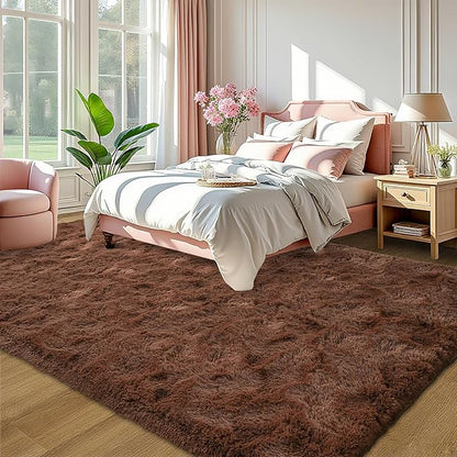LOCHAS Ultra Soft Indoor Modern Area Rugs Fluffy Living Room Carpets for Children Bedroom Home Decor Nursery Rug 5.3x7.5 Feet, Brown