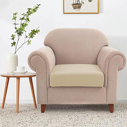 Water-Repellent Sofa Cushion Covers RV Seat Cover, High Stretch Removable Furniture Protector for Living Room, Washable Chair Seat Slipcover, 1 Seater (Small, Ivory)