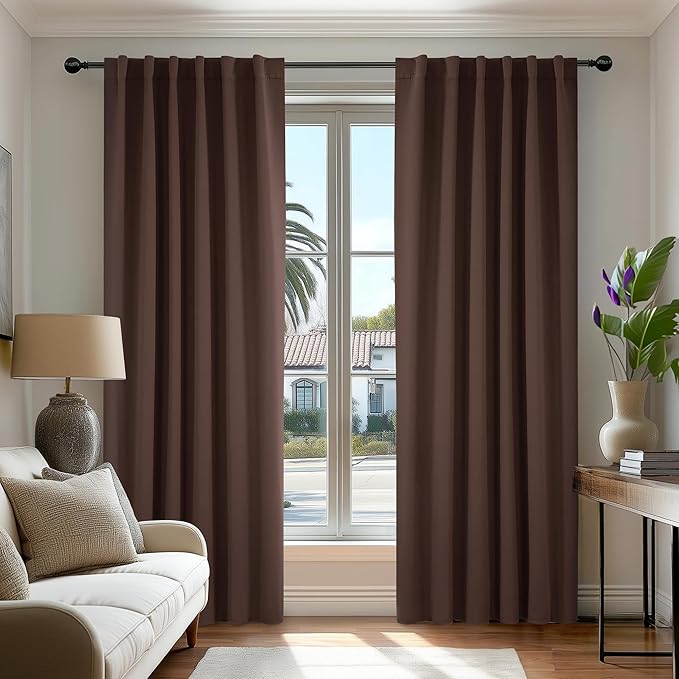 Deconovo Blackout Curtains, Thermal Insulated, W52 x L72 2 Panels, Back Tab, Machine Washable, Room-Darkening Drapes for Bedroom/Living Room Chocolate