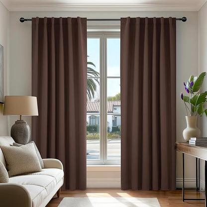 Deconovo Blackout Curtains, Thermal Insulated, W52 x L72 2 Panels, Back Tab, Machine Washable, Room-Darkening Drapes for Bedroom/Living Room Chocolate