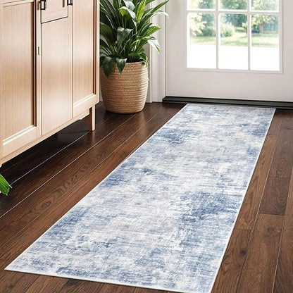 IOHOUZE Abstract Runner Rug 2x5 Ft Washable Runners for Hallways, Non Slip Kitchen Runner Printed Faux Wool Entryway Runner Indoor, Modern Floor Carpet for Hall Kitchen Bedroom, Light Blue Grey
