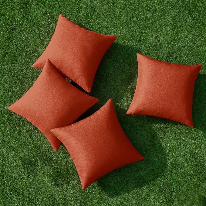 MIULEE Pack of 4 Decorative Burnt Orange Throw Pillow Covers Linen Waterproof Pillow Covers Outdoor Farmhouse Cushion Cases for Patio Garden Tent Balcony Couch Sofa 16x16 inch