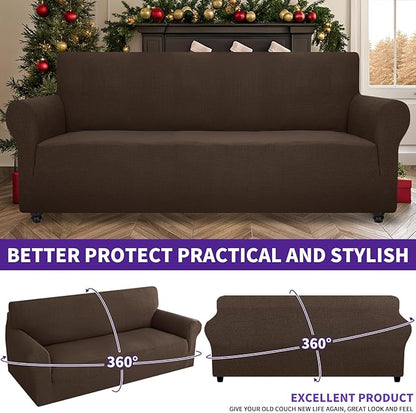 ZNSAYOTX Stretch Oversized Couch Cover Universal Sofa Covers for Living Room Dogs Pet Furniture Protector Spandex Extra Large Sofa Slipcovers with Anti Slip Foam Sticks (Coffee, XL Sofa)