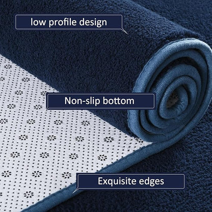 AROGAN Shag Runner Rug for Hallways, 2x6 Feet Washable Rugs with Memory Foam for Bedroom, Entryway Indoor Fluffy Throw Rug for Bedside Living Room Kids Girls Nursery Dorm Room Decor, Navy Blue