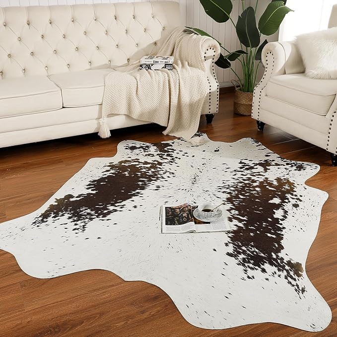 AROGAN Faux Cow Print Rug Large (5.2ft x 4.6ft) - Cow Print Area Rug with No-Slip Backing, Large Animal Skin Rugs for Living Room, Offfice, Room Decor, Spots