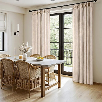 MIULEE Pinch Pleated Thick Linen Curtains 84 Inches Long 2 Panels for Living Room Bedroom, Linen Textured Memory Trained Drapes Pleat Back Tab Light Filtering Sand Beige Window Curtains with Hooks