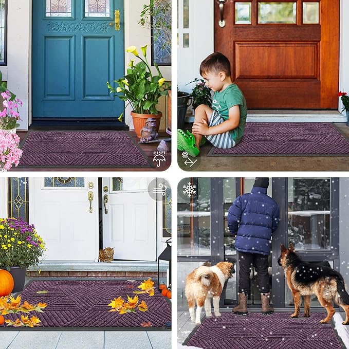 Smiry Front Door Mat Outside Entrance, Heavy Duty Sturdy Natural Rubber Doormat, Trap Dirt and Moisture, Easy Clean Low Profile Welcome Floor Mats for Indoor Outdoor Entry, 35X23 Inch, Purple