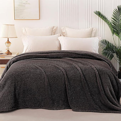 Whale Flotilla King Size Fuzzy Fleece Blanket, Fluffy Warm Soft Jacquard Bed Blankets for All Season, Lightweight and Cozy, 90x104 Inch, Coffee