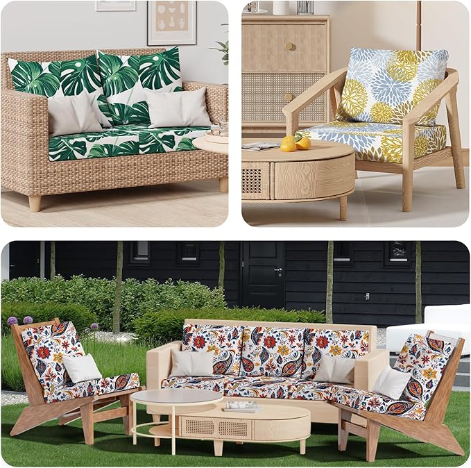 8Pcs Stretch Patio Cushion Covers, Outdoor Couch & Sofa Replacement Slipcovers for Patio Furniture Cushion Covers, Washable Reusable Furniture Protector