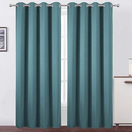 LEMOMO Sea Teal Thermal Blackout Curtains/52 x 84 Inch/Set of 2 Panels Room Darkening Curtains