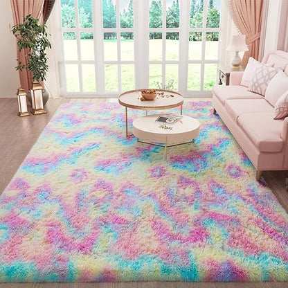 Ophanie Rainbow Colorful Rugs for Living Room 5x8, Unicorn Fluffy Shag Fuzzy Plush Soft Carpets, Floor Shaggy Area Rugs for Bedroom, Carpet for Kids Girls Dorm Nursery Home Decor Aesthetic