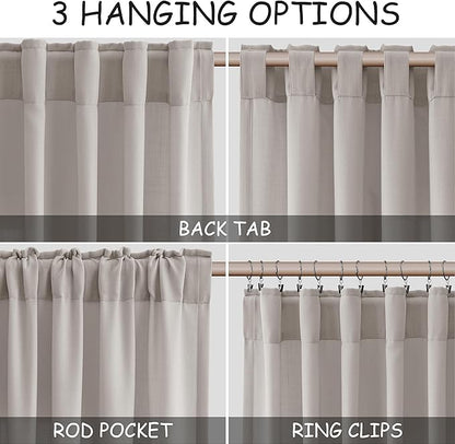 Nanspring Stone Grey Linen Curtains 84 Inch Length 2 Panels Set for Living Room Simple Modern Light Filtering Semi Sheer Curtain Back Tab and Rod Pocket Neutral Luxury Drapes for Bedroom Office 52x84