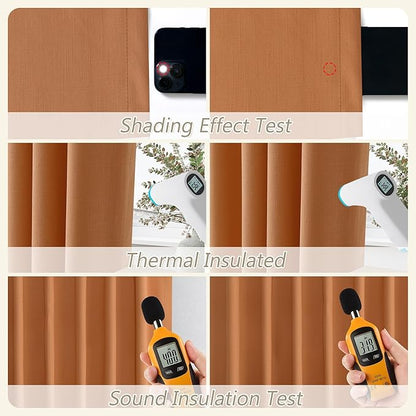 Guken Orange 100% Blackout Linen Curtains 90 Inch Length 2 Panels Set for Living Room Bedroom Back Tab Thermal Insulated Black Out Drapes Room Darkening Farmhouse Window Curtains 90 Inches Long