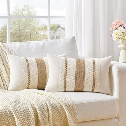 Fancy Homi Set of 1 Neutral Tan Lumbar Decorative Throw Pillow Cover 12x20 Inch for Couch Bed Sofa Chair, Modern Organic Farmhouse Boho Home Decor, Soft Cotton Cute Accent Taupe Rectangle Cushion Case