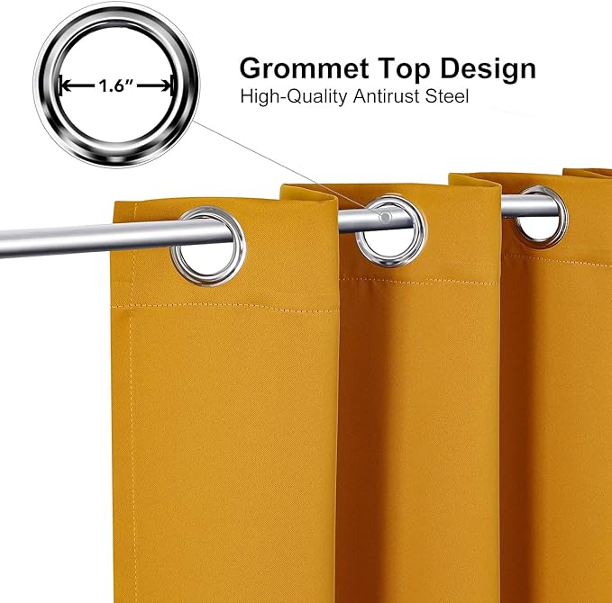 ChrisDowa Room Darkening Curtains 80 Inches Long 2 Panels Set for Living Room, Grommet Thermal Insulated Blackout Curtains for Bedroom (Mustard Yellow, 52 x 80 Inch)
