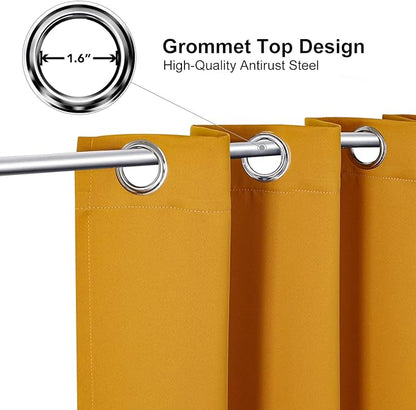 ChrisDowa Room Darkening Curtains 80 Inches Long 2 Panels Set for Living Room, Grommet Thermal Insulated Blackout Curtains for Bedroom (Mustard Yellow, 52 x 80 Inch)