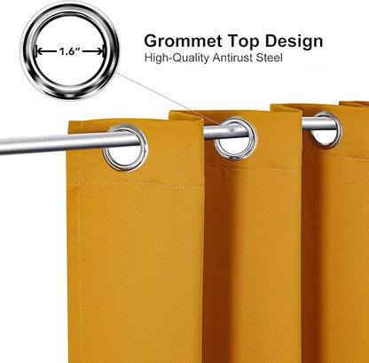 ChrisDowa Grommet Room Darkening Curtains for Bedroom and Living Room - 2 Panels Set Thermal Insulated Blackout Curtains (Mustard Yellow, 52W x 63L)