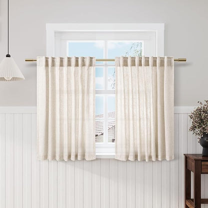 Beige Kitchen Curtains 36 Inch Length Set 2 Panel Back Tab Pocket Semi Sheer Light Filtering Short Drapes Linen Modern Farmhouse Curtain Tiers for Cafe Bathroom Basement Small Window 52x36