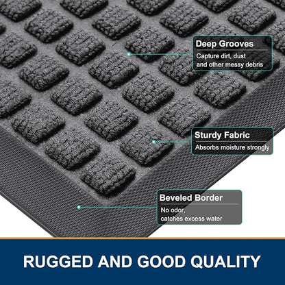 Smiry Front Door Mat Outside Entrance, Heavy Duty Natural Rubber Doormat, Non Slip, Trap Dirt and Moisture, Easy Clean, Low Profile Welcome Floor Mats for Indoor Outdoor Entry, 71x23 Inch, Grey