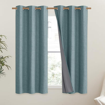 NICETOWN 100% Absolutely Blackout Linen Curtains with Thermal Insulated Liner, Skylark Blue, 42" Wide, 54" Length Energy Saving Curtains for Dining Room 2 Panels Set, Vertical Blinds