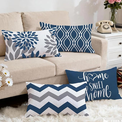 Hexagram Geometric Blue Pillow Covers 12x20 Set of 4, Decorative Outdoor Boho Modern Throw Pillow Covers, Home Sweet Home Farmhouse Cushion Case for Couch Sofa Bedroom Indoor Decor(No Insert)