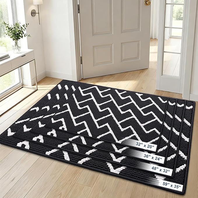 OLANLY Front Door Mat, Non-Slip Rubber Backing, Dirt Resistant and Absorbent, Washable, Easy to Clean Low-Profile Indoor Doormat for Back Door, Entryway, Inside Entrance, 59x35, Deep Black