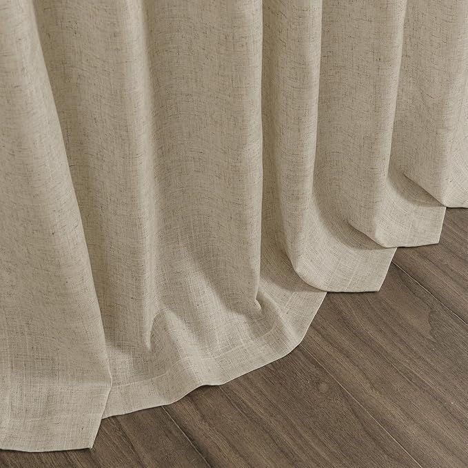 Eggshell Beige Linen Curtains for Living Room 126 Inches Long Light Filtering Semi Sheer Curtain Back Tab Rustic Farmhouse Decor Drapes Floor to Ceiling High Window for Bedroom 52x126, 2 Panels