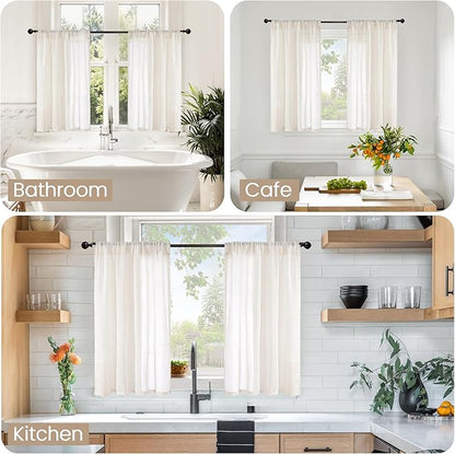 BGment Short Linen Curtains 45 Inch Length for Cafe Kitchen Windows - Rod Pocket Light Filtering Semi Sheer Drapes Textured Bedroom Decorative Lightweight Natural Rustic, 2 Panels Set, 30 X 45 Inch