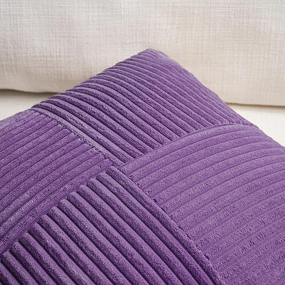 Fancy Homi 2 Packs Purple Decorative Throw Pillow Covers 18x18 Inch for Living Room Couch Bed, Boho Farmhouse Home Decor, Soft Corss Corduroy Patchwork Textured Square Cushion Case 45x45 cm