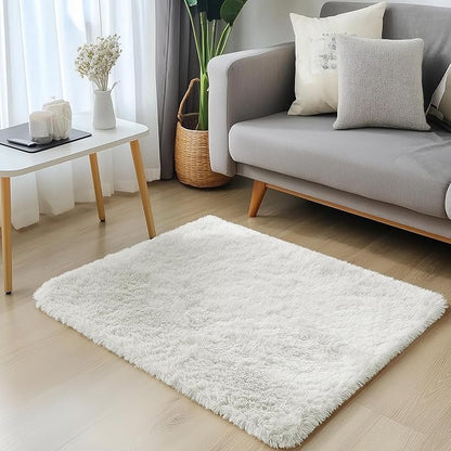 OLANLY 2x2 Machine Washable Small Rug, Soft Fluffy Shaggy Throw Rug for Bedroom, Entryway, Indoor Floor Carpet for Kids, Nursery, Home Decor, Ivory