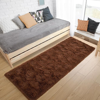Tepook Soft Runner Rugs for Bedroom 2x6 ft with Rubber Backing, Brown Fluffy Rugs for Living Room, Shag Bedside Rug Fuzzy Plush Carpet for Room, Area Rug for Dorm Nursery Hallway Indoor Home Decor