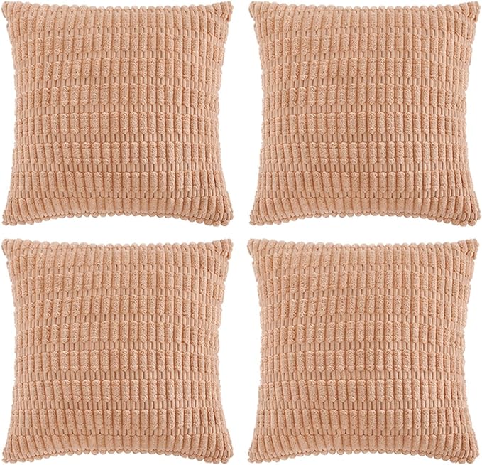 Fancy Homi 4 Packs Peach Decorative Throw Pillow Covers 20x20 Inch for Living Room Couch Bed Sofa, Modern Farmhouse Boho Home Decor, Soft Plush Corduroy Square Cute Accent Cushion Case 50x50 cm