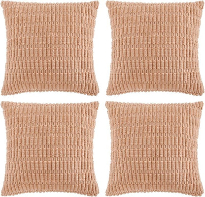 Fancy Homi 4 Packs Peach Decorative Throw Pillow Covers 20x20 Inch for Living Room Couch Bed Sofa, Modern Farmhouse Boho Home Decor, Soft Plush Corduroy Square Cute Accent Cushion Case 50x50 cm
