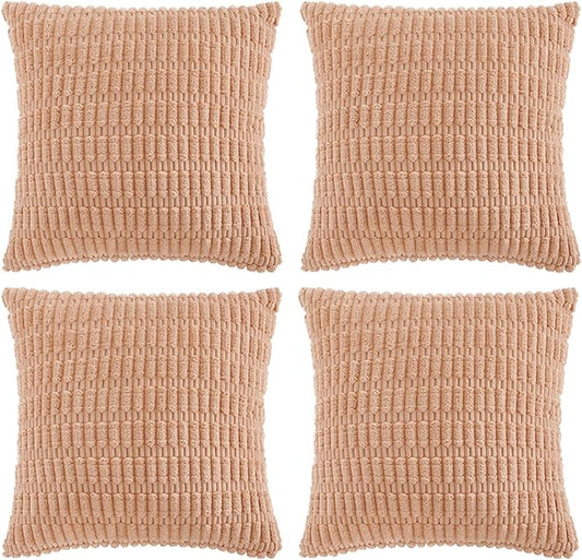 Fancy Homi 4 Packs Peach Decorative Throw Pillow Covers 20x20 Inch for Living Room Couch Bed Sofa, Modern Farmhouse Boho Home Decor, Soft Plush Corduroy Square Cute Accent Cushion Case 50x50 cm